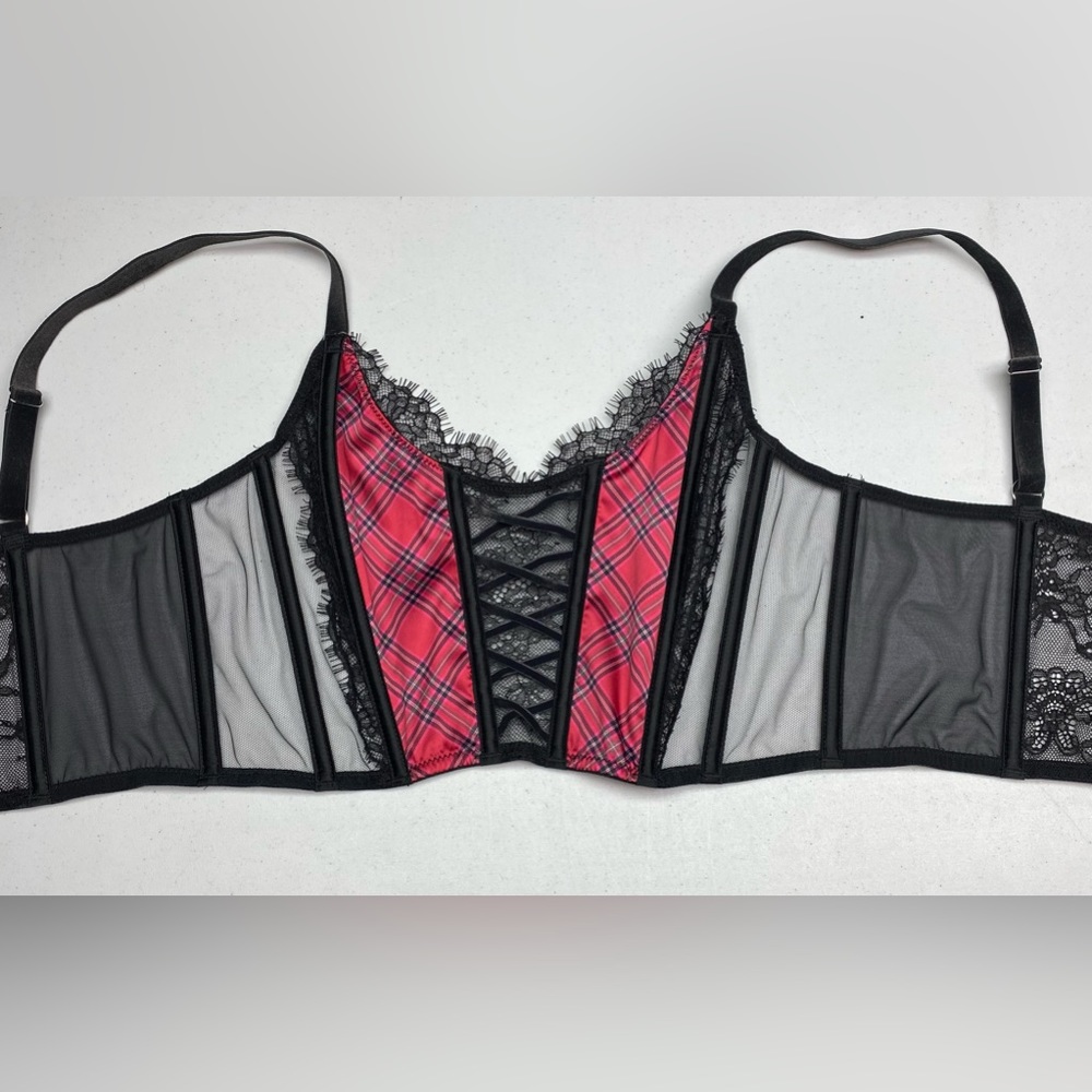NWT VS PLAID  DREAM ANGELS Unlined Lace-Up Corset, M *P1066